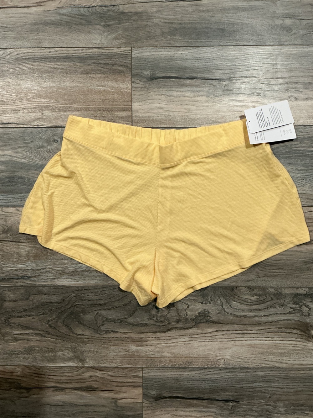 NWT Athleta Sunny Yellow Athletic Knit Shorts Lounge New! 1X Waffle Knit